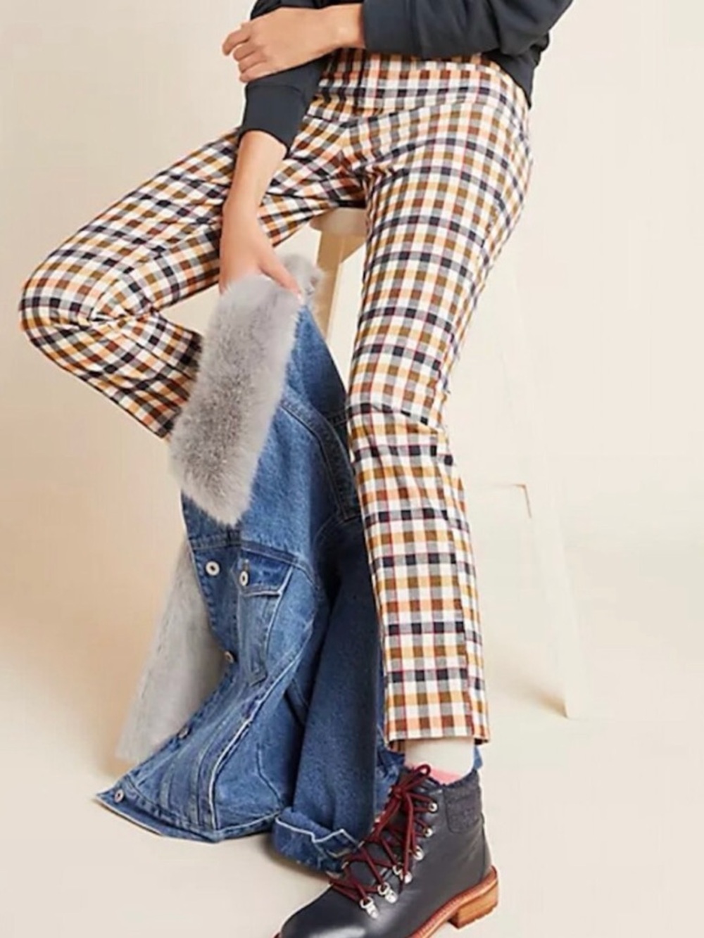 The Essential Collection by Anthropologie Gingham Kick Flare Corduroy Pants